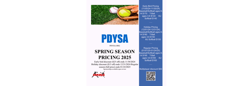 Spring 2025 PDYSA Registration Flyer 